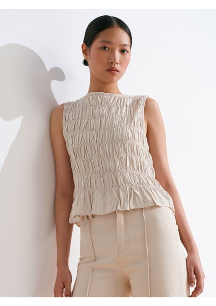 50845 Kolsuz Crop Bluz-Natural