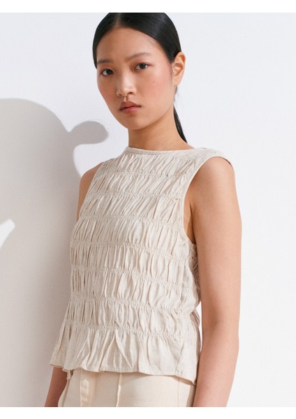 50845 Kolsuz Crop Bluz-Natural indirimleri