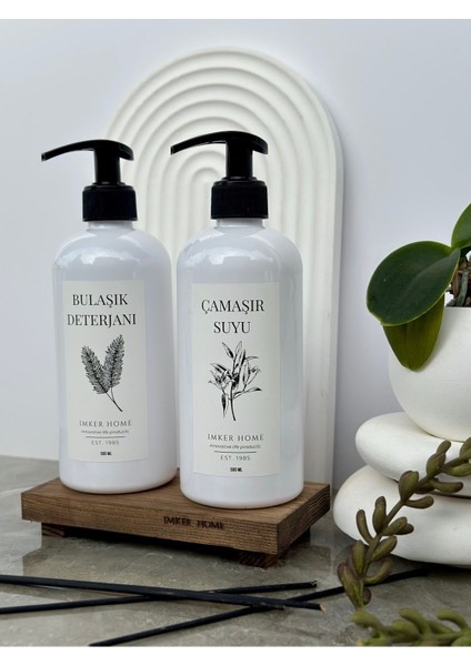 500ML Çıtalı Ceviz Ahşap Stantlı Beyaz Plastik Şişe