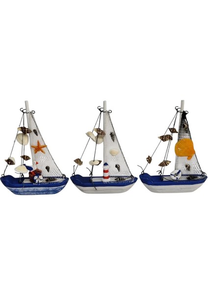 Dekoratif Marin Ahşap Yelkenli Gemi Maketi (19 cm x 14 Cm) (2 Adet)
