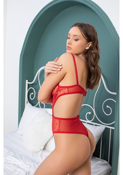 Özel Kalp Desenli Kırmızı Bodysuit Fırsat!!! fırsatları