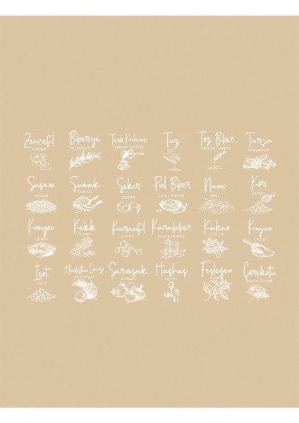 4 Adet Beyaz Serigrafi Baharat Etiketi, Şık ve Kullanışlı Ürün Seti modelleri