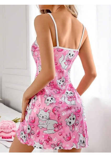 Marsilyan- Pembe Kedi Desenli Gecelik