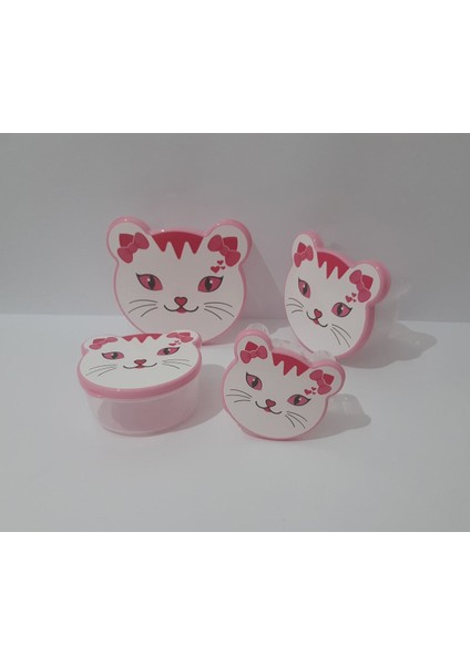 4'lü Kapaklı Sevimli Kedi Desenli Saklama Kabı, Pembe, Dayanıklı ve Şık Tasarım fiyatları