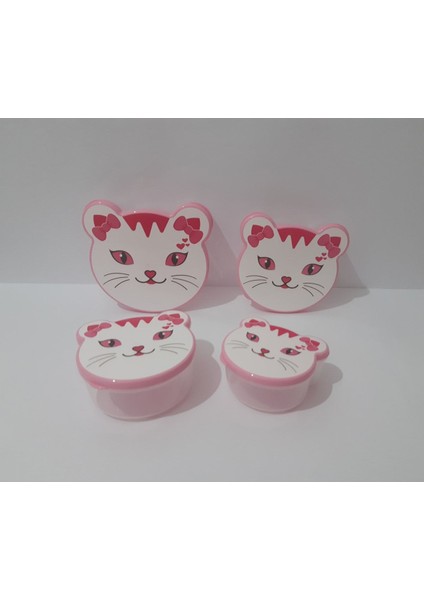 4'lü Kapaklı Sevimli Kedi Desenli Saklama Kabı, Pembe, Dayanıklı ve Şık Tasarım modelleri
