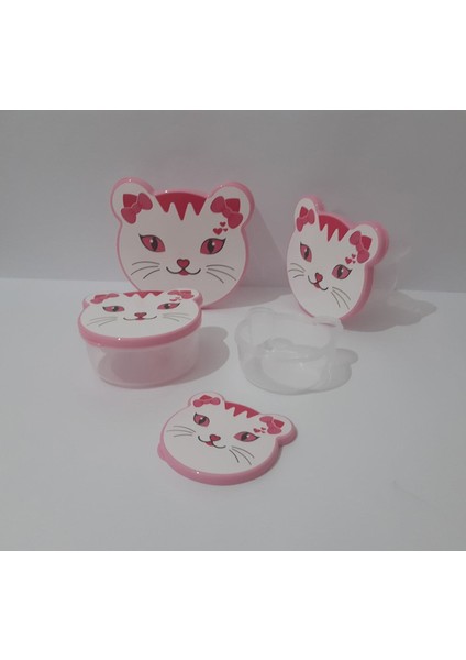 4'lü Kapaklı Sevimli Kedi Desenli Saklama Kabı, Pembe, Dayanıklı ve Şık Tasarım fırsatları