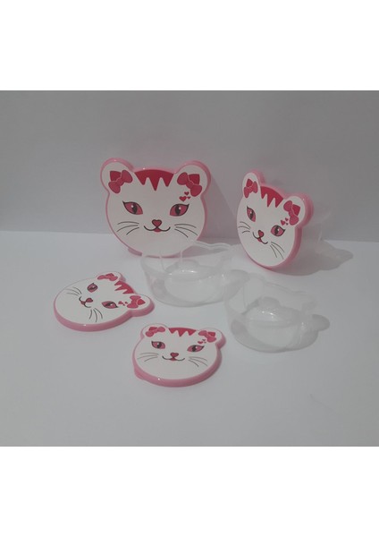 4'lü Kapaklı Sevimli Kedi Desenli Saklama Kabı, Pembe, Dayanıklı ve Şık Tasarım indirimleri