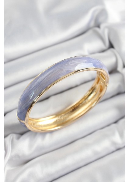 Pirinç Mavi Mor Mineli Mermer Desen Model Gold Renk Kadın Kelepçe - TJ-BB7331