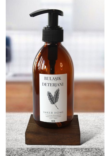 Ahşap Stantlı Amber Cam Pompalı Bulaşık Deterjanı Şişesi 250ML Banyo Mutfak Düzenleyici
