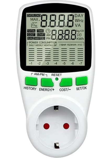 Dijital Wattmetre Enerji Sarfiyat Ölçer Tüketim Ölçer 220 Volt 16 Amper 3680 Watt Priz (4887)