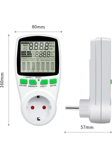 Dijital Wattmetre Enerji Sarfiyat Ölçer Tüketim Ölçer 220 Volt 16 Amper 3680 Watt Priz (4887)