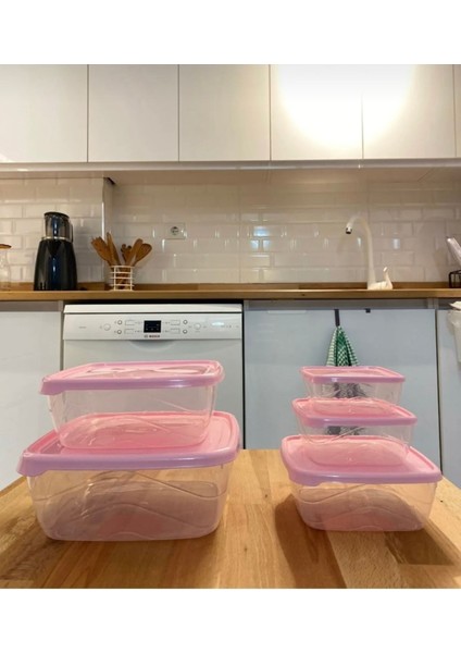 5'li Kare Pembe Saklama Kabı Seti, Şık ve Kullanışlı Ev Düzenleme Ürünü fiyatları