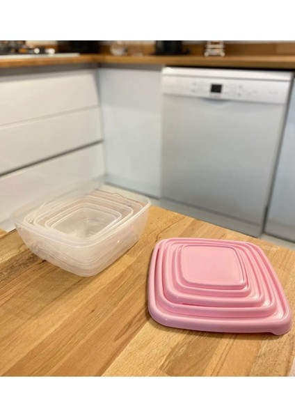 5'li Kare Pembe Saklama Kabı Seti, Şık ve Kullanışlı Ev Düzenleme Ürünü modelleri