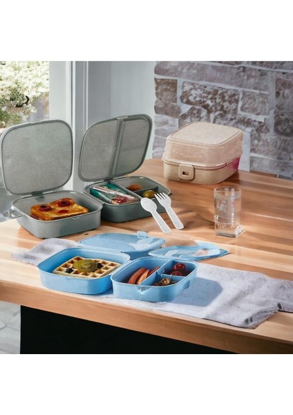 Iki Katlı Mavi 4 Bölmeli Çocuk Beslenme Kutusu ve Saklama Kabı fırsatları