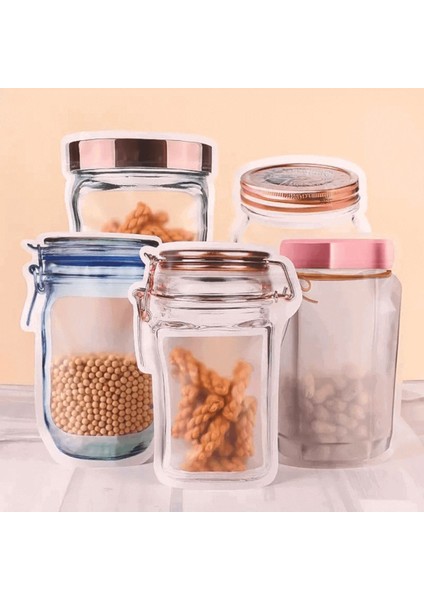 4'lü Renkli Kavanoz Görünümlü Kilitli Saklama Poşetleri Seti