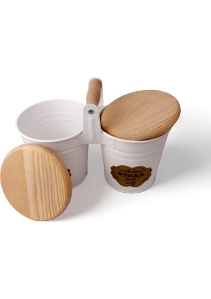 Beyaz Ahşap Kapaklı 2'li Galvaniz Saklama Kabı, Şık ve Kullanışlı Mutfak Aksesuarı fiyatları