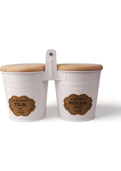 Beyaz Ahşap Kapaklı 2'li Galvaniz Saklama Kabı, Şık ve Kullanışlı Mutfak Aksesuarı modelleri