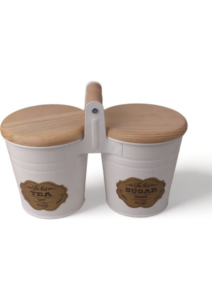 Beyaz Ahşap Kapaklı 2'li Galvaniz Saklama Kabı, Şık ve Kullanışlı Mutfak Aksesuarı indirimleri