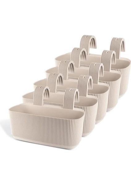 KRS-249 Plastik Pera Askılı Balkon Saksı 3.2 Lt Krem 5 Adet