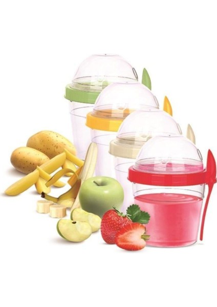 Beyaz 500 ml Hazneli Kaşıklı Yoğurt ve Mama Saklama Kabı fiyatları