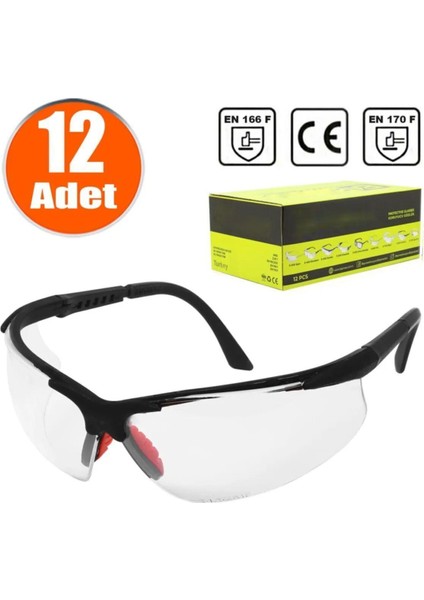 Şeffaf Silikon Koruyucu Gözlük, 12 Adet, Güvenlik ve Deney Için Ideal