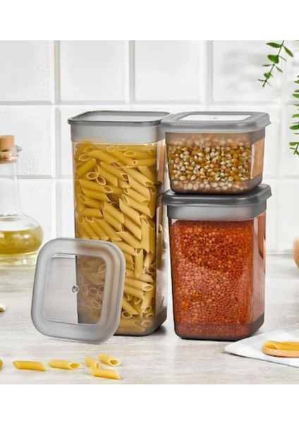 3'lü Saklama Kabı Seti Antrasit, 1700 ml + 1100 ml + 500 Ml, Gri