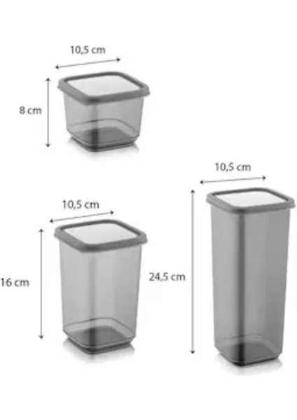 3'lü Saklama Kabı Seti Antrasit, 1700 ml + 1100 ml + 500 Ml, Gri fiyatları