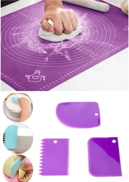 Renkli Silikon Hamur Açma ve Kesici Seti, 40X50 Cm, 3 ve 2'li Seçenek