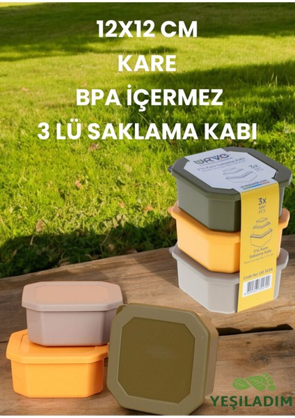 Bej 10X13 cm Kare Saklama Kabı, Sağlıklı ve Şık 3'lü Set