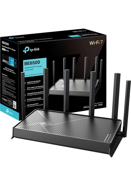 Archer BE400, BE6500 Mbps, Fiber Destekli, 1× 2.5 Gbps Wan, 1× 2.5gbps Lan Port + 3× 1 Gbps Port, 6ghz 320 Mhz Kanalı, Vpn Destekli, Easy Mesh Uyumlu, Homesheild, Dual-Band Wi-Fi 7 Router