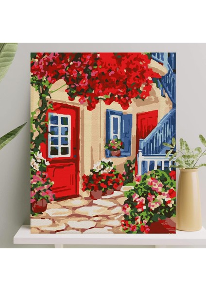 Hobi Sanat Sayılarla Boyama Tuval Seti Fırça Boya Dahil (Çıtalı) 40X50 cm - Kırmızı Kapı