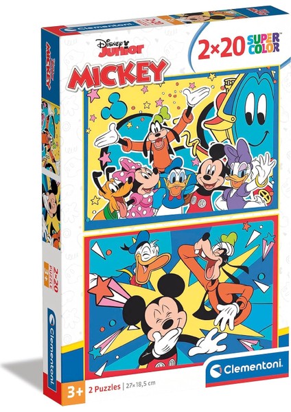 24791 Supercolor Mickey-2 20 Parça Yapboz, 3 Yaşından Büyük Çocuklar Için, Italya'da Üretilmiştir, Çok Renkli, Orta Boy