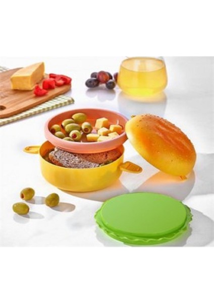 Sarı Hamburger Şeklinde Beslenme ve Saklama Kabı, Şık ve Kullanışlı Tasarım