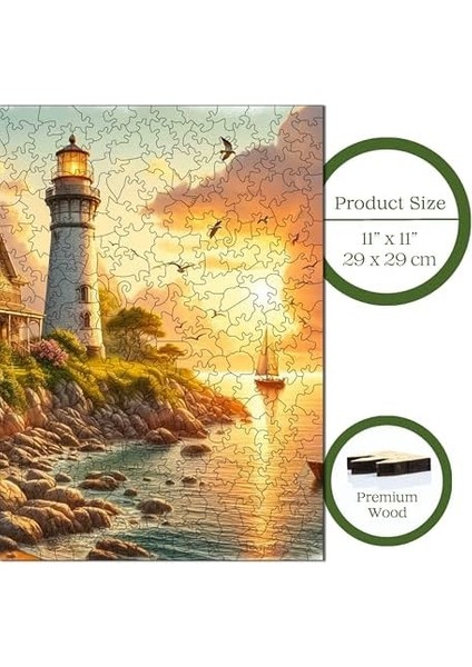 - Ahşap Puzzle Yetişkinler Için - Deniz Fenerinde Gün Batımı Benzersiz Parçalı Puzzle - 353 Parça Ahşap Yapboz - Yapıştırıcı Folyo Dahil - Dekoratif Ahşap Yapboz - 29X29 cm - S1-29 modelleri
