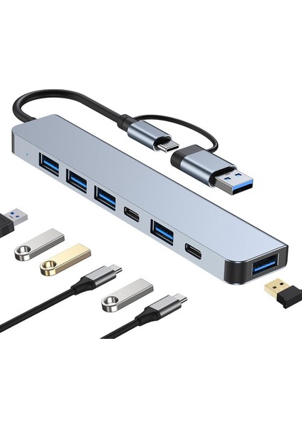 Bilgisayar Için USB C Hub, USB 3.0 Hub, 7 In 1 Usb-C Hub, Iki Çeşit Fiş Pc Için Dc Bağlantı Noktası USB Bölücü, Pc Dizüstü Bilgisayar Için USB Genişletici USB Hub, MacBook iMac Air Mac