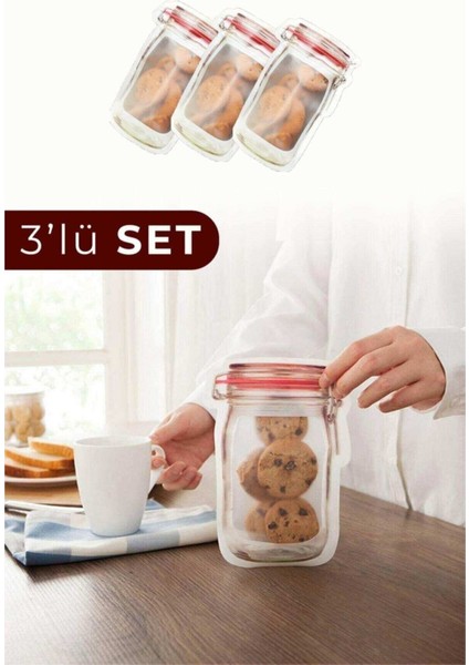 Çok Renkli Orta Boy Kilitli Saklama Poşeti, 3'lü Paket