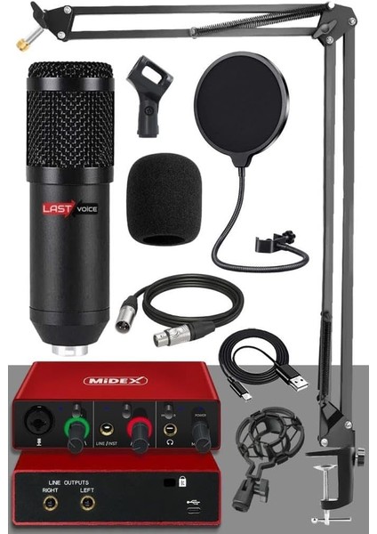 BM800-GLX-500 Pro Ses Kartı ve Condenser Mikrofon Stand Filtre Seti