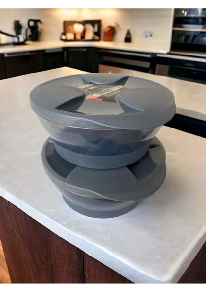 Iki Adet Yuvarlak Saklama Kabı, Antrasit Renk, 1,5 Litrelik Kapasite fiyatları