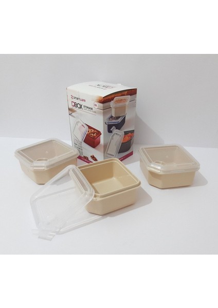 3'lü Bej Plastik Saklama Kabı Seti, Ev, Ofis ve Piknik Için Uygun