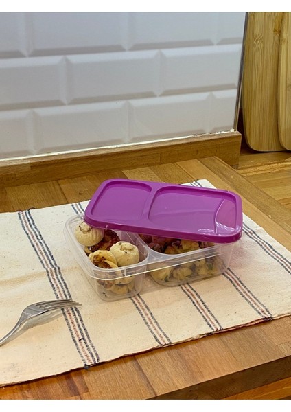 2 Bölmeli 800 ml Saklama Kabı, Pratik ve Taşınabilir, %100 Yerli Üretim Mor