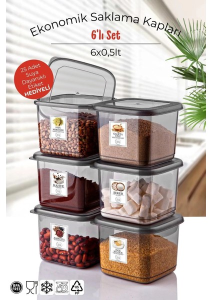 6'lı Antrasit Saklama Kabı Seti, Şık ve Pratik 550 Ml, Etiket Hediyeli fırsatları