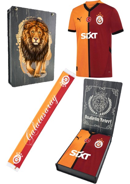 Orijinal Lisanslı 24/25 Parçalı 5 Yıldızlı Forma + Şal Kaşkol Set Aslan Baskılı Hediyelik Ahşap Kutulu