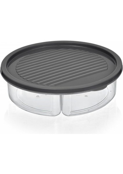 3 Bölmeli Yuvarlak Saklama Kabı, Kahvaltılık ve Çerezlik, 1200 Ml, Bpa Free, Gri