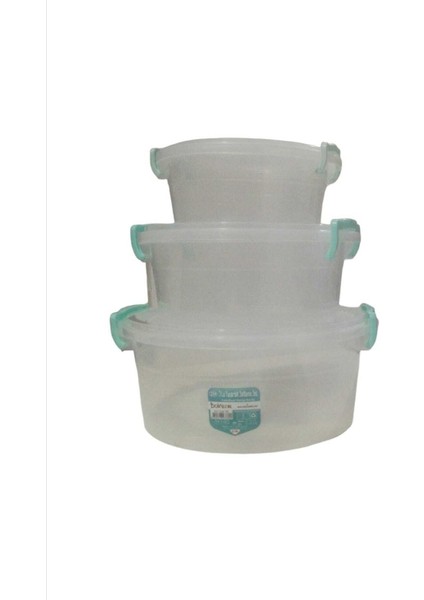 Turuncu 3'lü Kapaklı Yuvarlak Saklama Kabı Seti