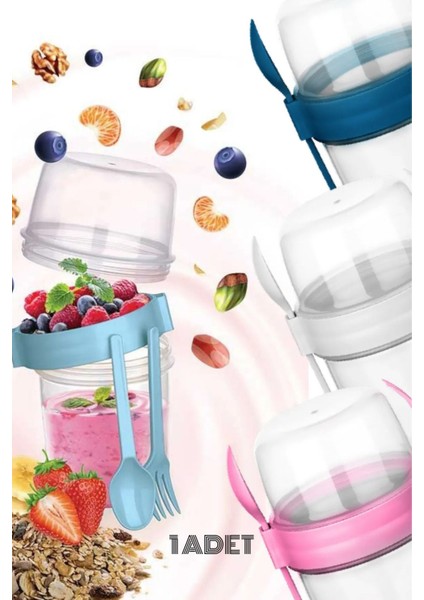 Renkli 2 Bölmeli Saklama Kabı, Taşınabilir Yoğurt ve Yulaf Kapaklı 650 ml