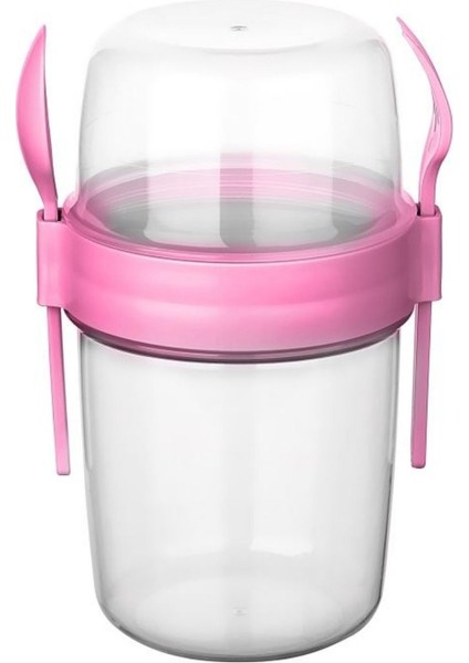 Renkli 2 Bölmeli Saklama Kabı, Taşınabilir Yoğurt ve Yulaf Kapaklı 650 ml