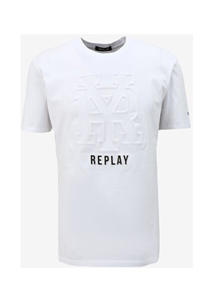 Bisiklet Yaka Desenli Beyaz Erkek T-Shirt M6681 001 Whıte