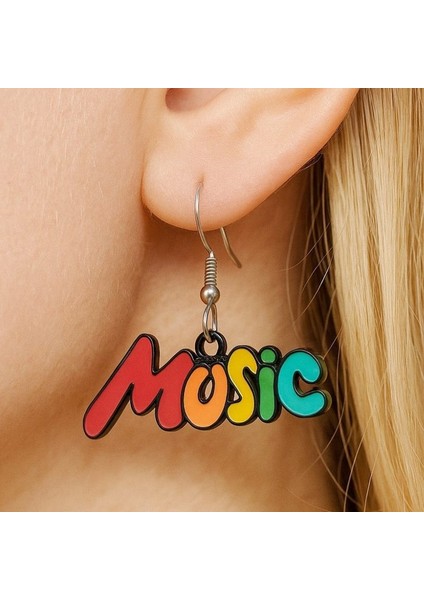 Music Yazısı Şekilli Mineli Kadın Küpe Çift Adet El Yapımı Küpe