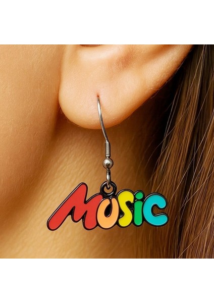 Music Yazısı Şekilli Mineli Kadın Küpe Çift Adet El Yapımı Küpe modelleri