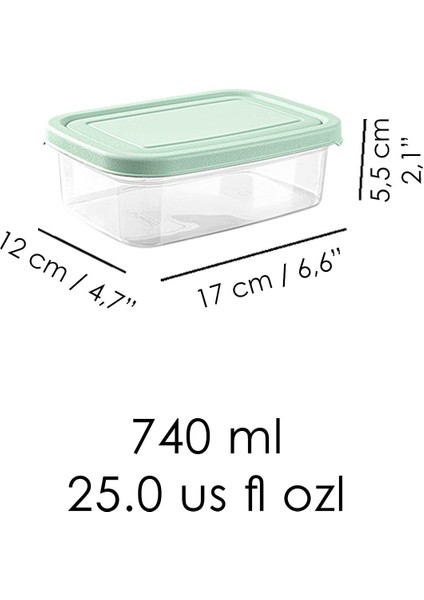 6 Adet Dikdörtgen Saklama Kabı, Mikrodalga Uyumlu, Düzenleyici, Organizer, 740ML, Yeşil indirimleri